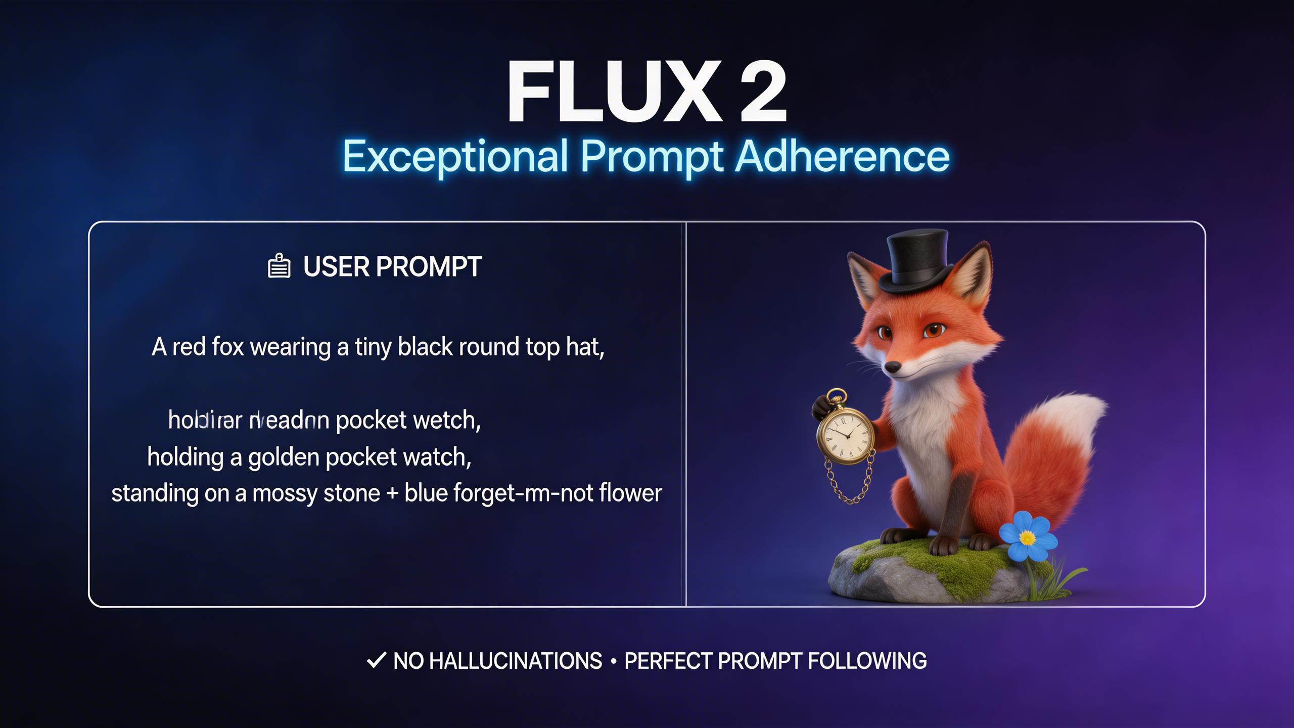 Exceptional Prompt Adherence. Flux 2 delivers industry-leading prompt following. Describe exactly what you want — composition, lighting, style, and subject — and the model...