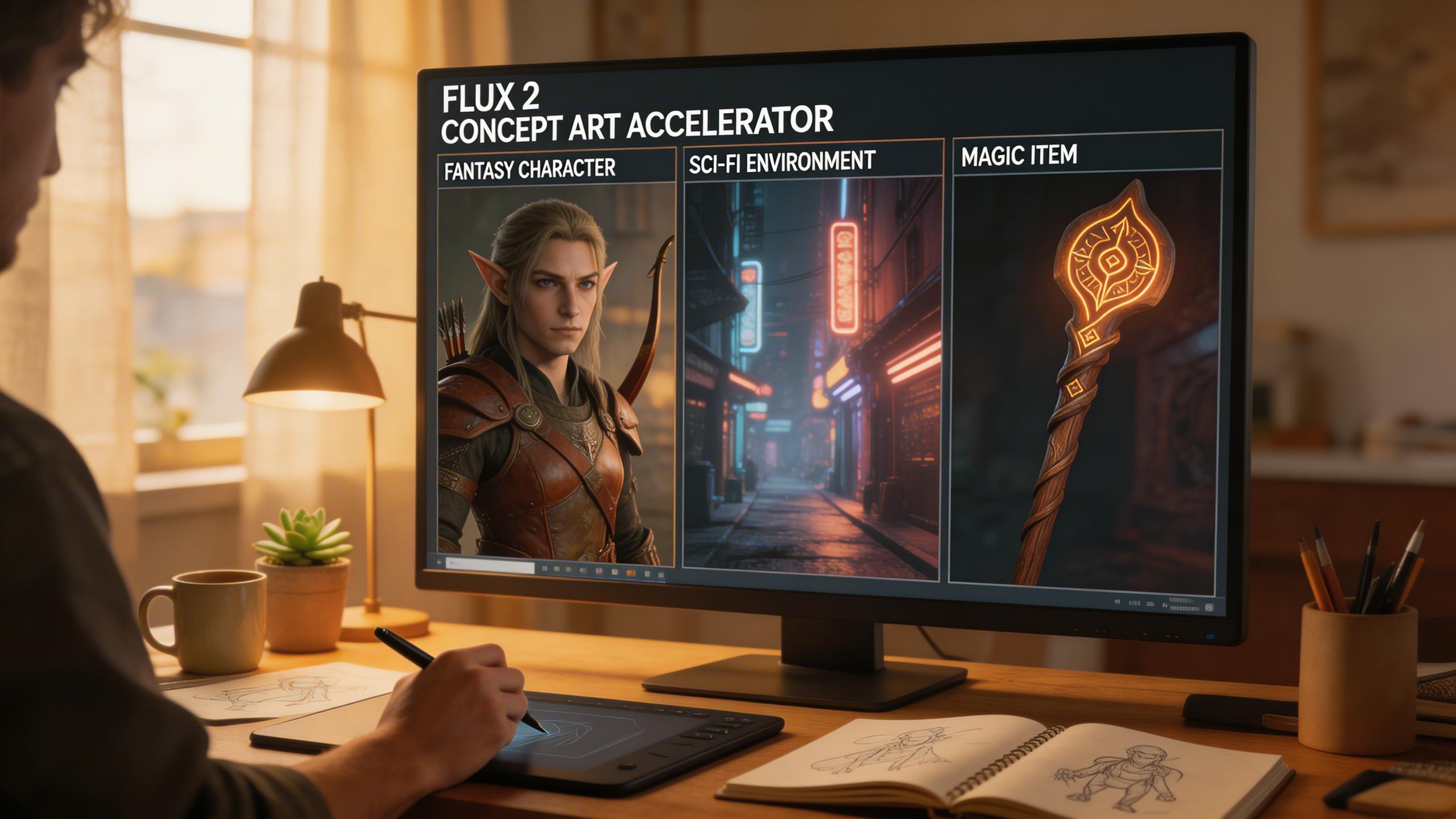 Game & Concept Art. Rapidly prototype character designs, environments, and item concepts. Flux 2 handles fantasy, sci-fi, and stylized art with strong prompt adherence, making...
