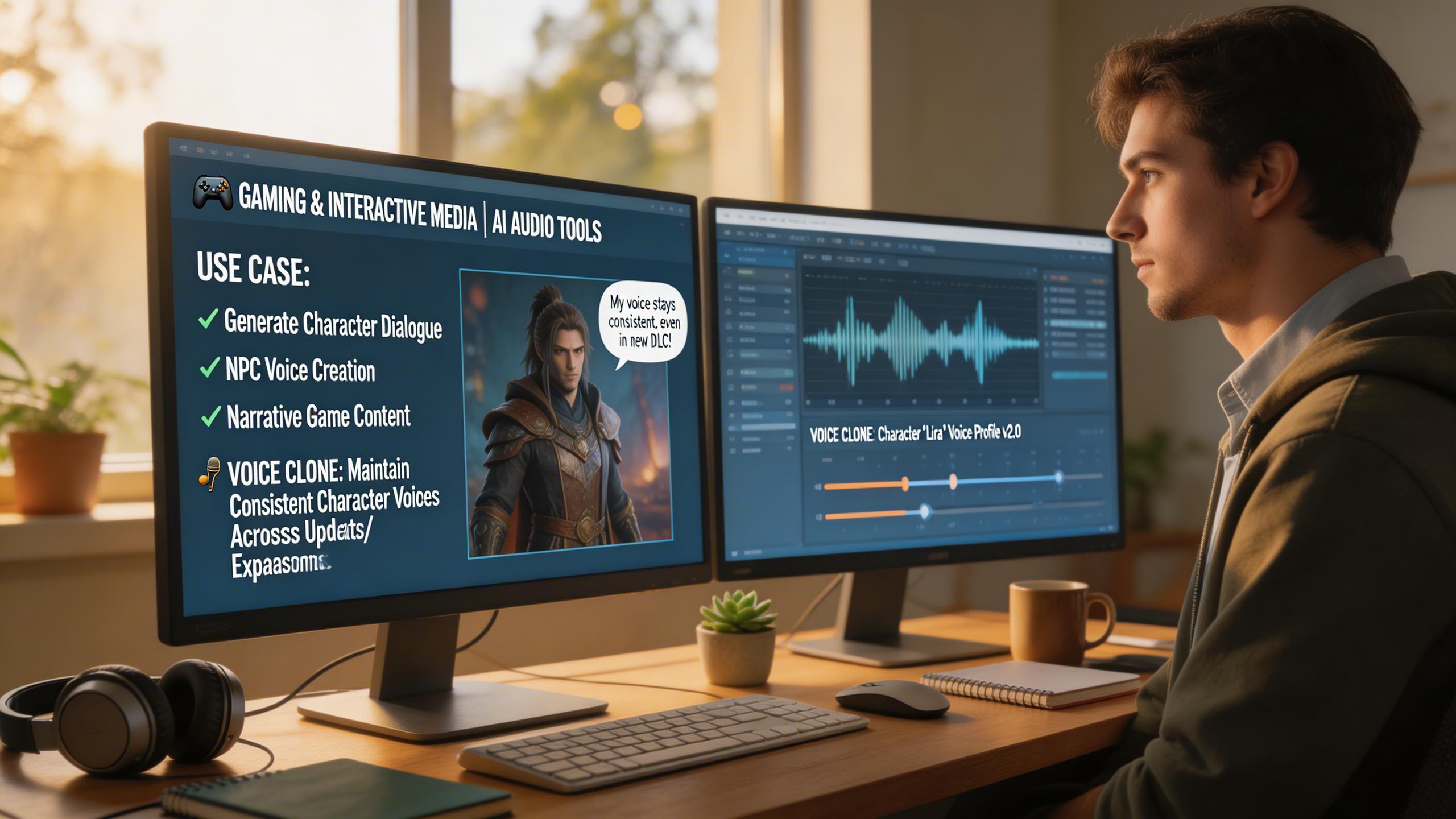 Gaming & Interactive Media. Generate character dialogue, NPC voices, and narrative content for games and interactive experiences. Voice Clone enables consistent character...
