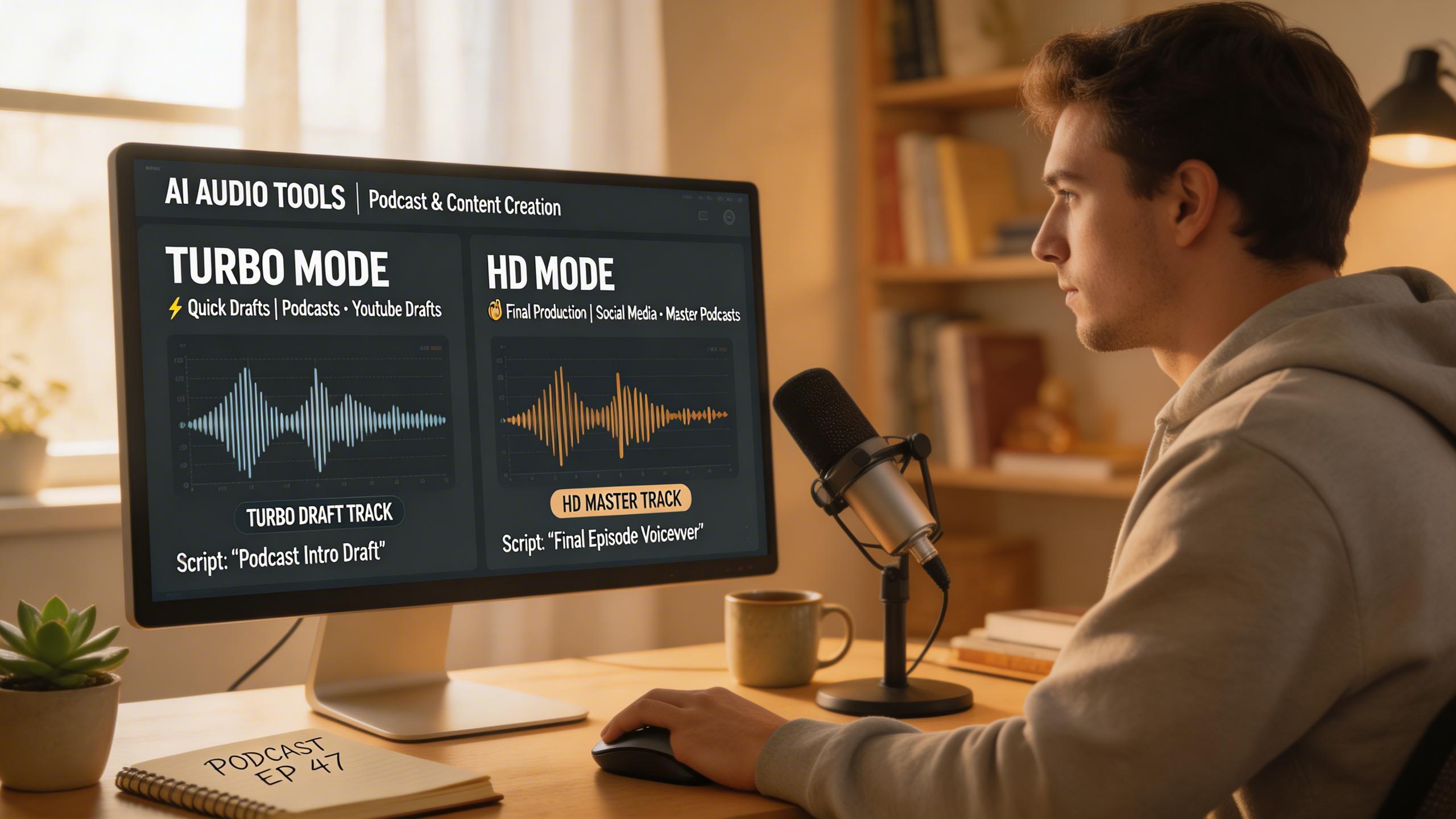 Podcast & Content Creation. Generate voice-overs for podcasts, YouTube videos, and social media content. Use Turbo mode for quick drafts and HD mode for final production...