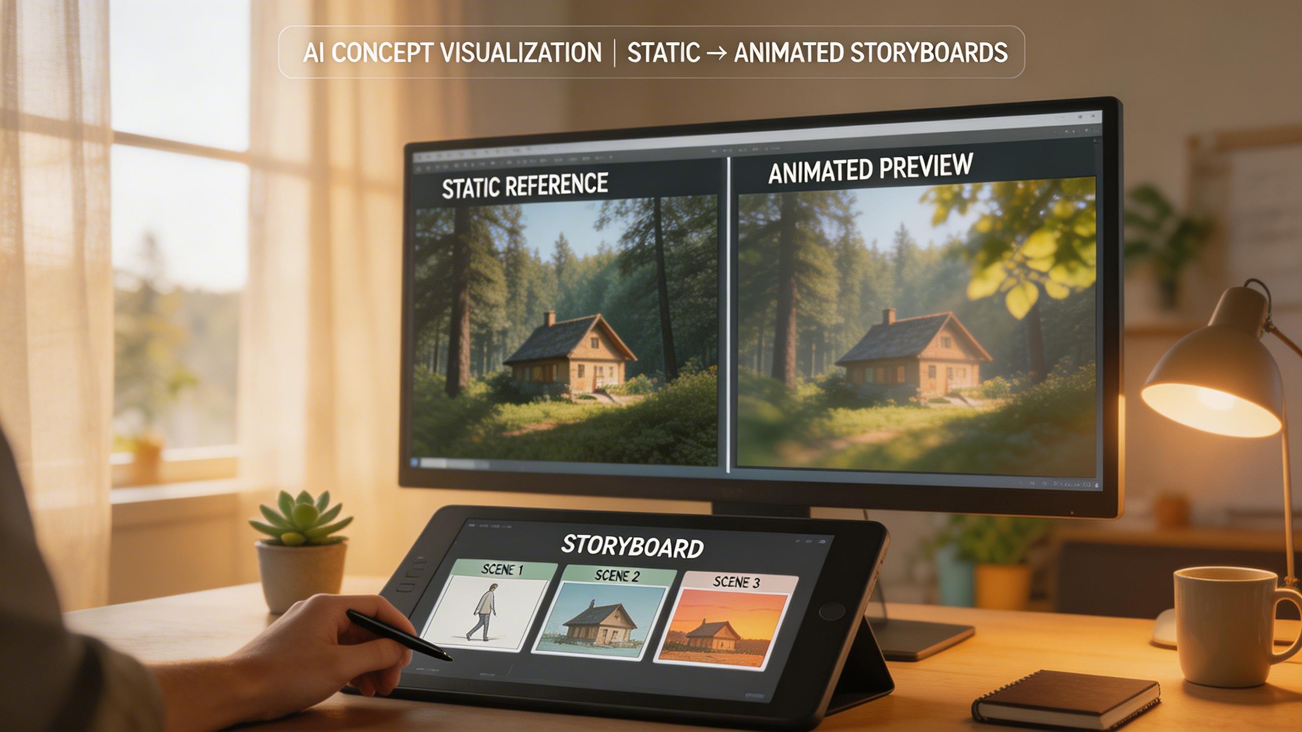 Concept Visualization. Quickly visualize creative concepts, storyboards, and mood boards as motion video. Turn static reference images into animated previews using...