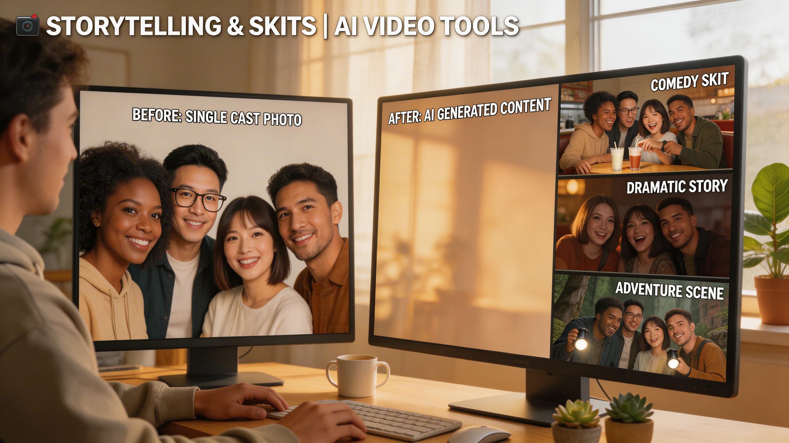 Storytelling & Skits. Produce multi-character story videos, comedy sketches, or dramatic content from a single cast photo.. Content Creators