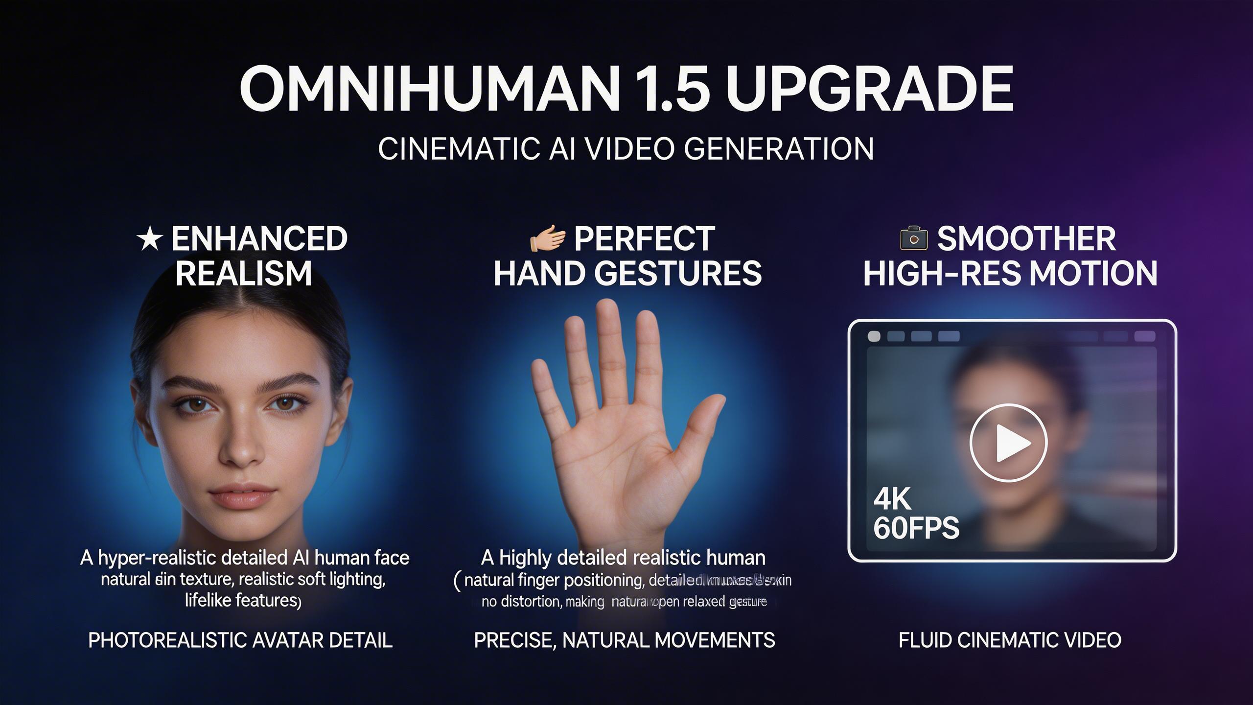 Actualización OmniHuman 1.5. La versión más reciente ofrece mayor realismo, mejores gestos de manos y mayor resolución.