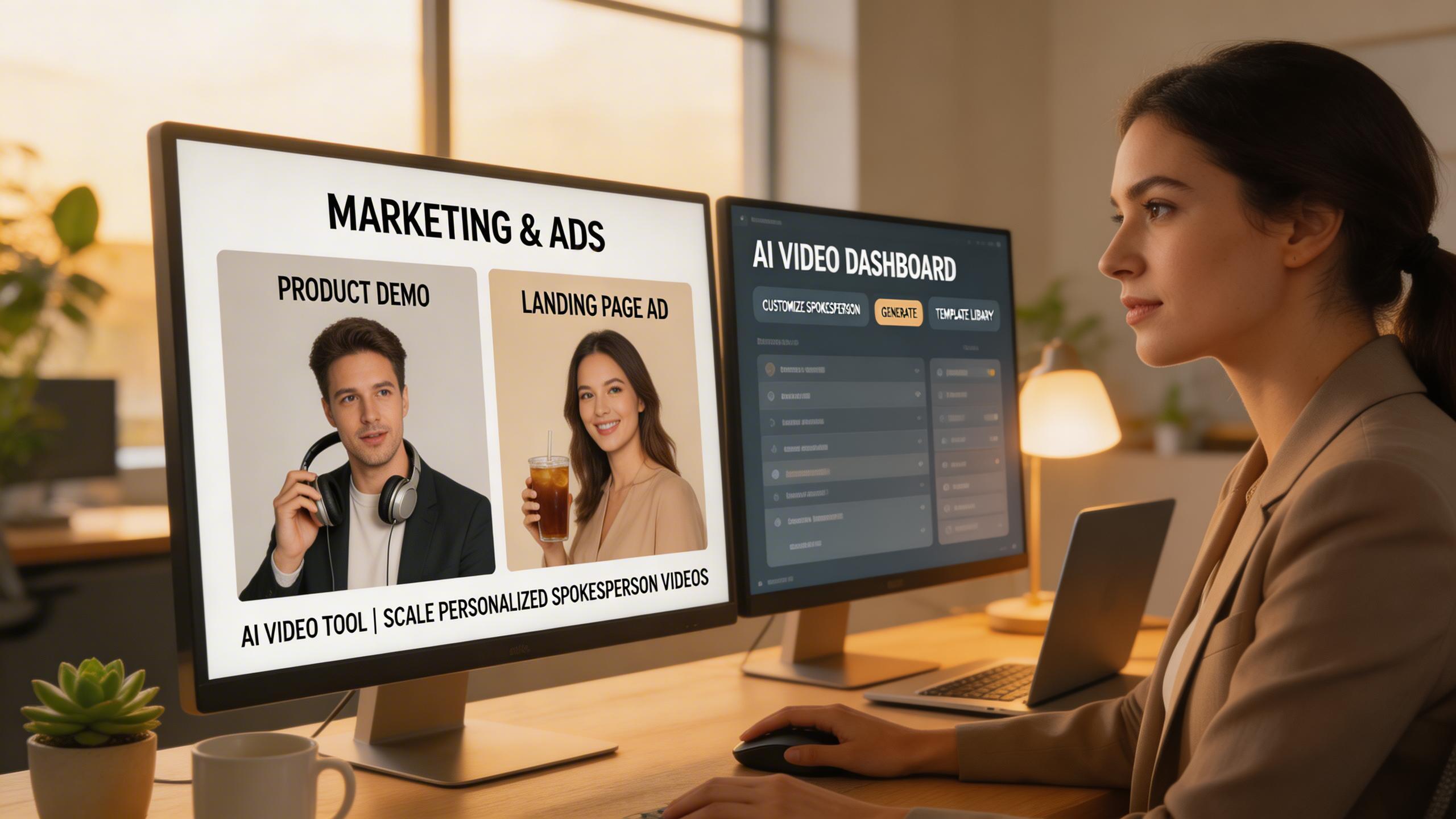 Marketing y Publicidad. Produce videos de voceros personalizados para demos y landing pages.. Marketers