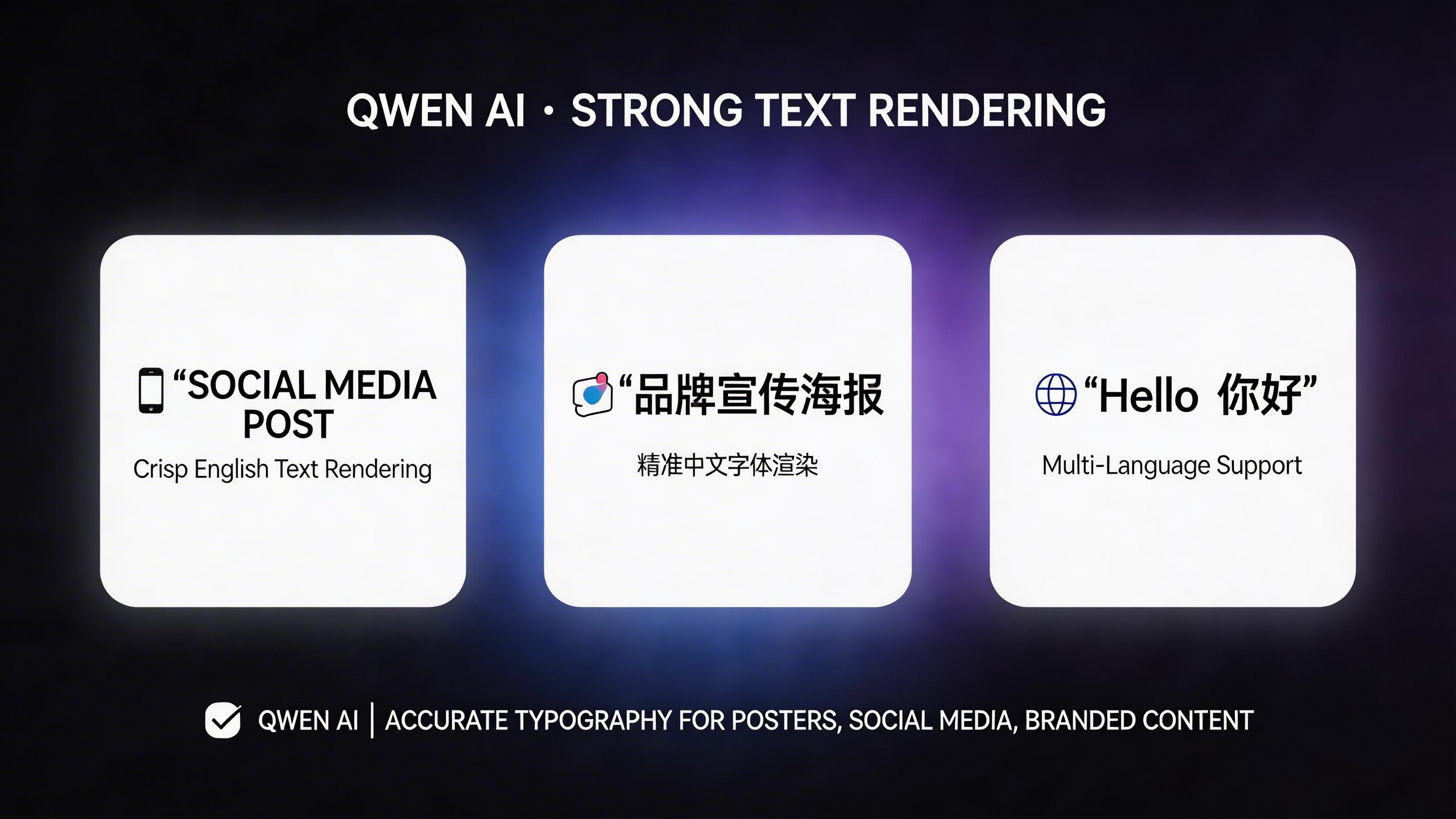 Strong Text Rendering. Generate images with embedded text in multiple languages, including Chinese and English. Accurate typography rendering makes Qwen ideal for posters,...
