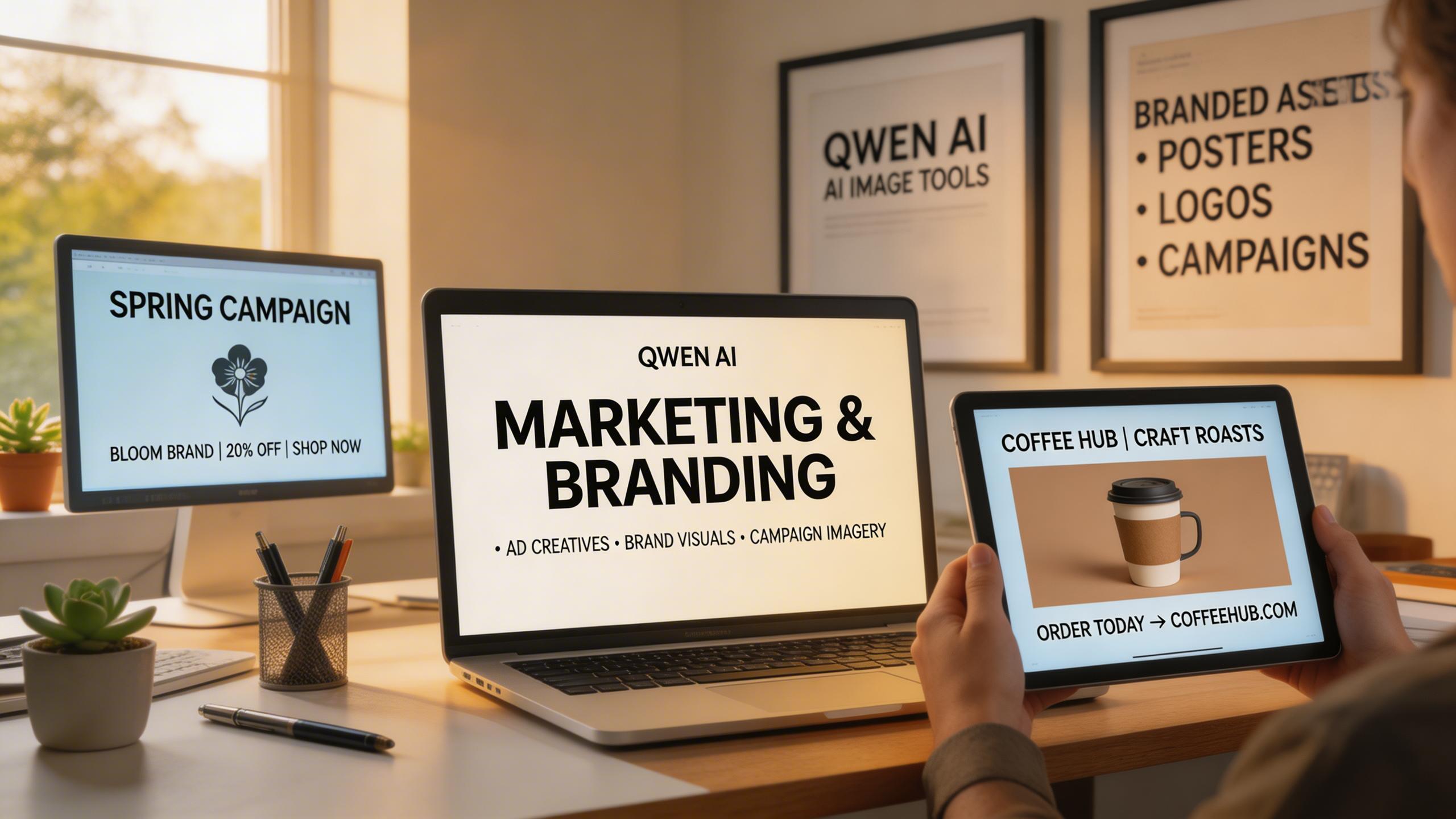 Marketing & Branding. Generate professional marketing assets including ad creatives, brand visuals, and campaign imagery. Qwen's text rendering capability is particularly...