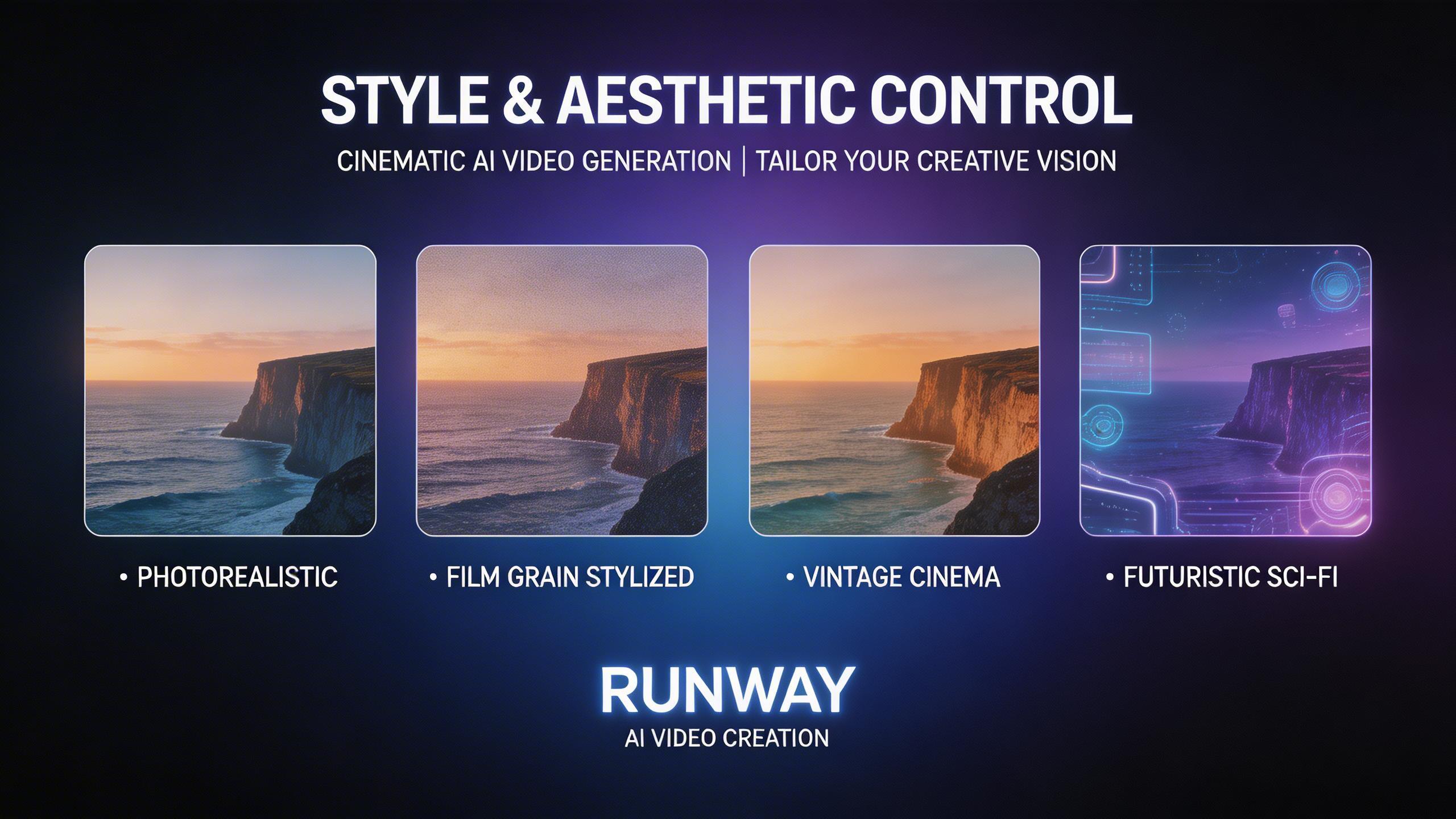 Style & Aesthetic Control. Direct the visual style of your generations with detailed aesthetic control. From photorealistic to stylized, film grain to clean digital, vintage...