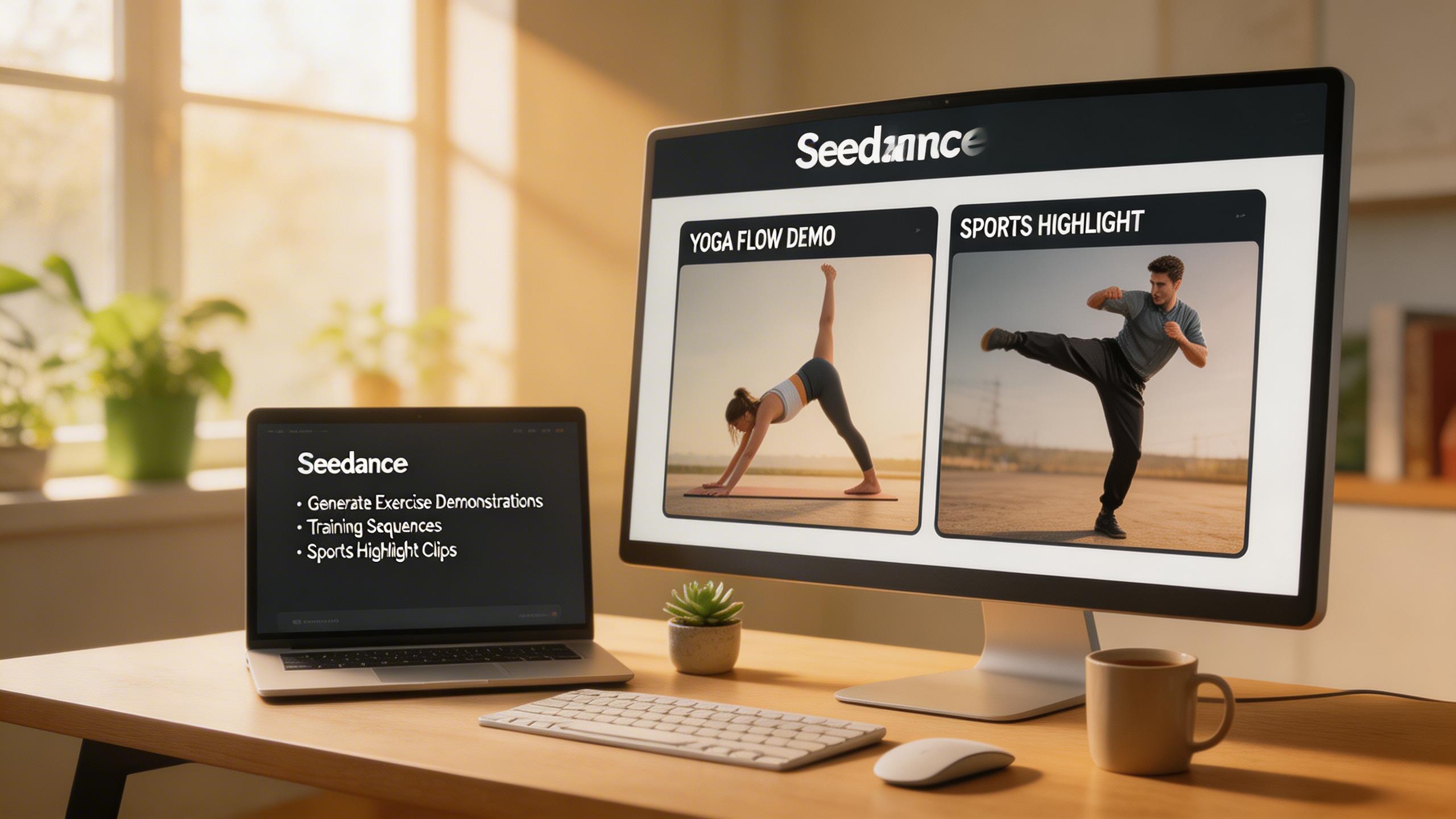 Fitness y Deportes. Genera demostraciones de ejercicios, secuencias de entrenamiento y clips deportivos. Seedance maneja mecánicas corporales complejas con física natural.....