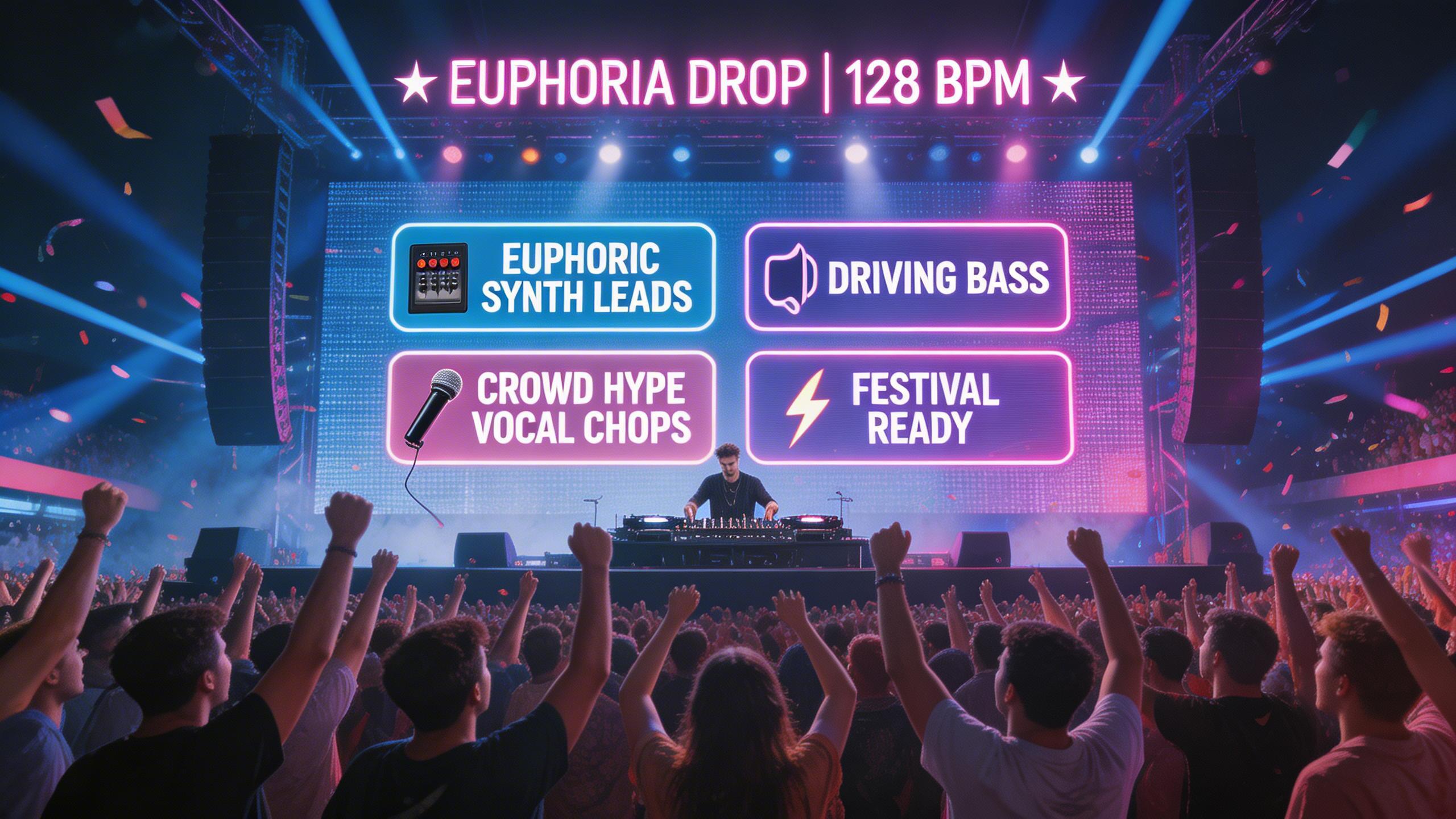 EDM Festival Anthem. A high-energy EDM track with a massive drop, euphoric synth leads, driving bass, and crowd-hyping vocal chops. 128 BPM, festival-ready production.. Pop &...