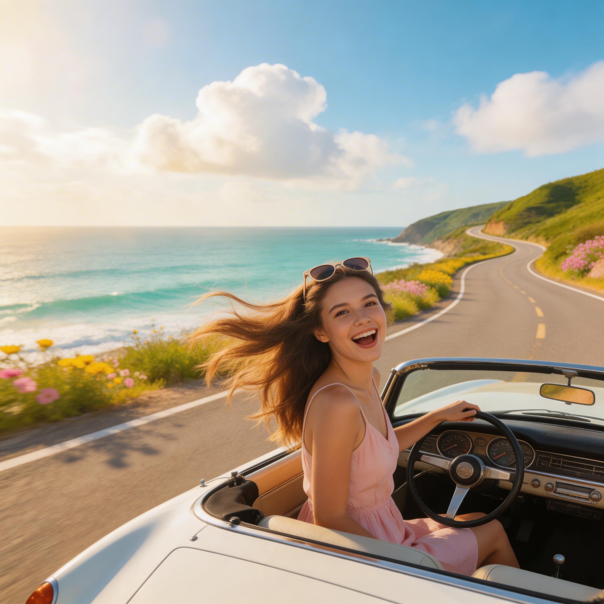 Summer Pop Hit. An upbeat summer pop song with catchy hooks, bright synths, and feel-good lyrics about road trips and freedom. Female vocals, 120 BPM, major key.. Pop & Electronic
