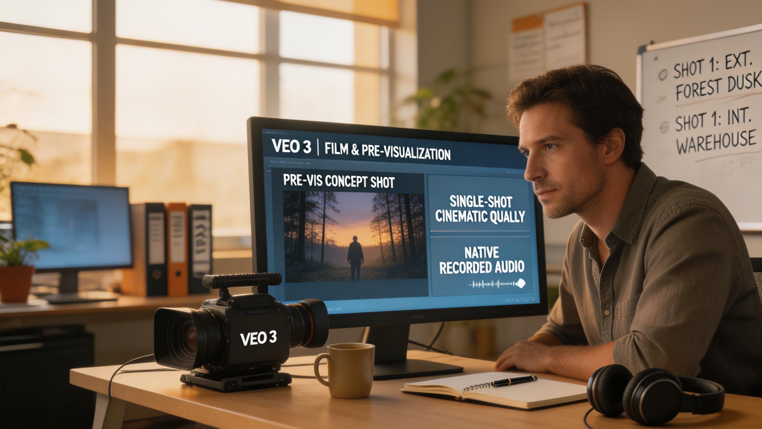 Film & Pre-visualization. Generate photorealistic concept shots and pre-vis sequences for film production. Veo 3's single-shot quality and native audio make it ideal for...