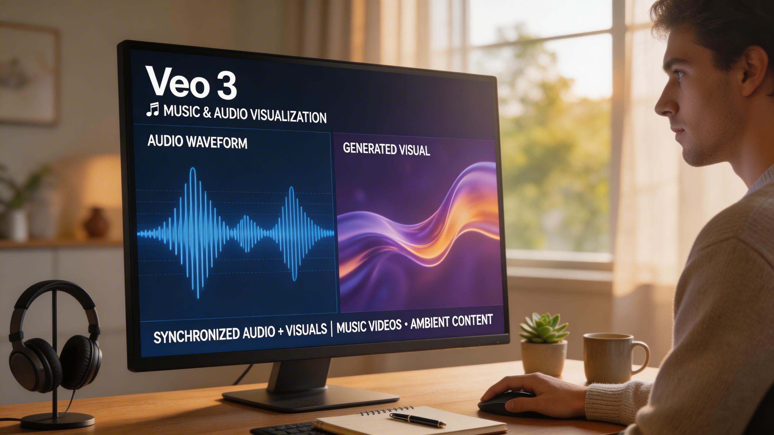Music & Audio Visualization. Generate synchronized audio-visual experiences. Describe a musical mood and Veo 3 creates both the visual and the matching audio, perfect for...